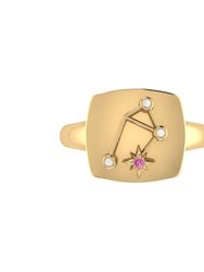 Libra Scales Pink Tourmaline & Diamond Constellation Signet Ring In 14K Yellow Gold Vermeil On Sterling Silver