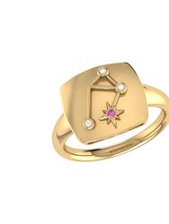 Libra Scales Pink Tourmaline & Diamond Constellation Signet Ring In 14K Yellow Gold Vermeil On Sterling Silver - Yellow Gold