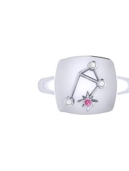 Libra Scales Pink Tourmaline & Diamond Constellation Signet Ring In Sterling Silver