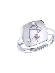 Libra Scales Pink Tourmaline & Diamond Constellation Signet Ring In Sterling Silver - Silver