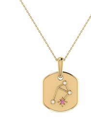 Libra Scales Pink Tourmaline & Diamond Constellation Tag Pendant Necklace in 14K Yellow Gold Vermeil on Sterling Silver - Gold