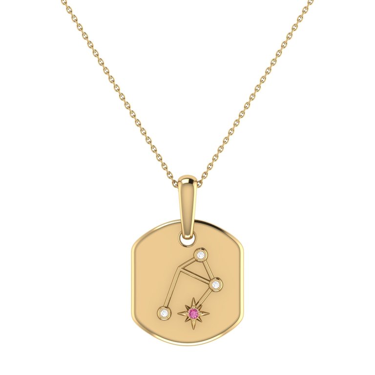 Libra Scales Pink Tourmaline & Diamond Constellation Tag Pendant Necklace in 14K Yellow Gold Vermeil on Sterling Silver - Gold
