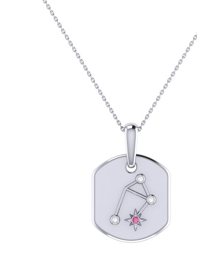 LuvMyJewelry Libra Scales Pink Tourmaline & Diamond Constellation Tag Pendant Necklace In Sterling Silver product