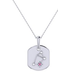 Libra Scales Pink Tourmaline & Diamond Constellation Tag Pendant Necklace In Sterling Silver - Silver
