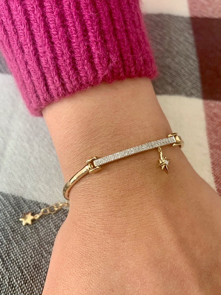 Little North Star Diamond Bar Bangle In 14K Yellow Gold Vermeil On Sterling Silver