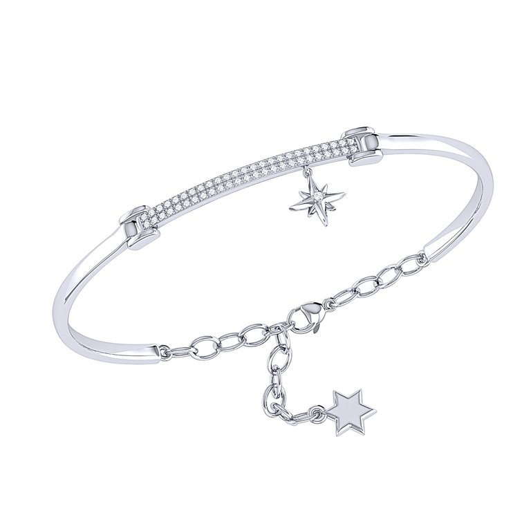 Little North Star Diamond Bar Bangle in Sterling Silver - Silver