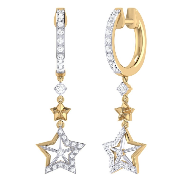 Little Star Lucky Star Diamond Hoop Earrings in 14K Yellow Gold Vermeil on Sterling Silver - Gold