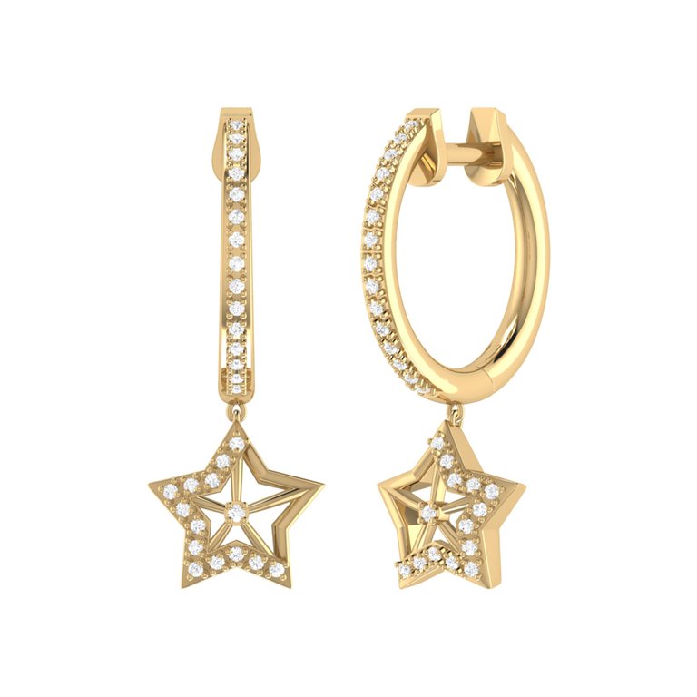 Lucky Star Diamond Hoop Earrings in 14K Yellow Gold Vermeil on Sterling Silver - Gold