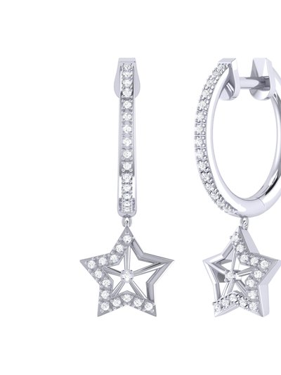 LuvMyJewelry Lucky Star Diamond Hoop Earrings In Sterling Silver product