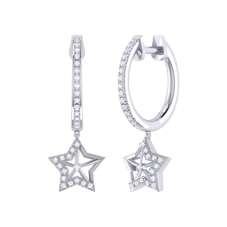 Lucky Star Diamond Hoop Earrings In Sterling Silver - Silver