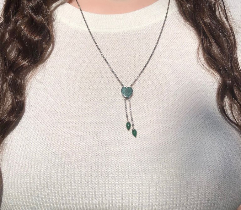 Luv Me Green Aventurine Adjustable Heart Necklace in Sterling Silver