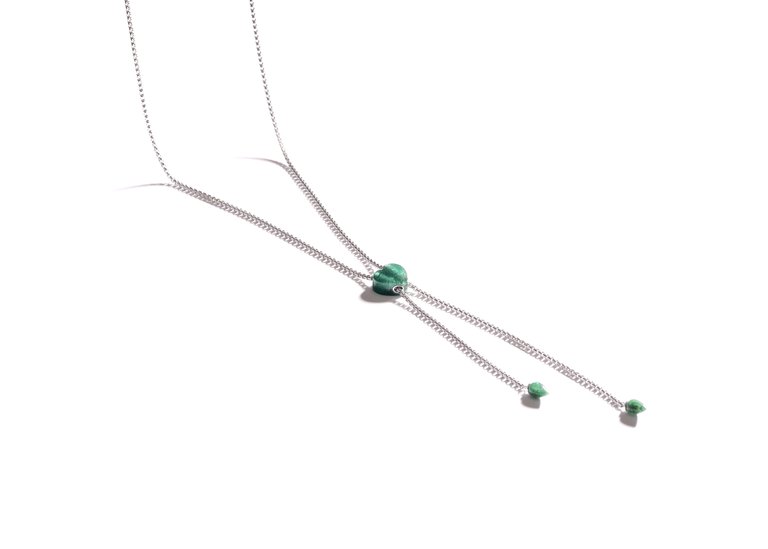 Luv Me Green Aventurine Adjustable Heart Necklace in Sterling Silver - Silver