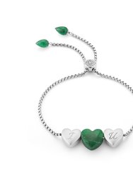 Luv Me Green Aventurine Bolo Adjustable I Love You Heart Bracelet In Sterling Silver - Silver