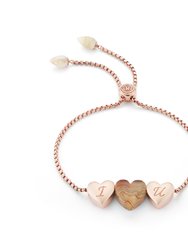 Luv Me Lace Agate Bolo Adjustable I Love You Heart Bracelet In 14K Rose Gold Plated Sterling Silver - Rose Gold