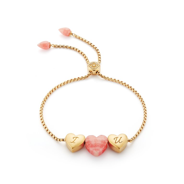 Luv Me Rhodochrosite Bolo Adjustable I Love You Heart Bracelet In 14K Yellow Gold Plated Sterling Silver - Gold