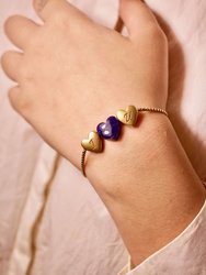 Luv Me Sodalite Bolo Adjustable I Love You Heart Bracelet in 14K Yellow Gold Plated Sterling Silver