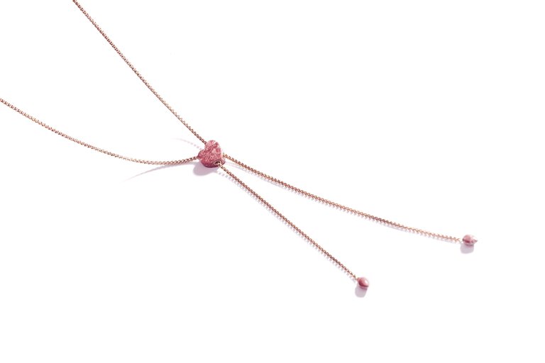 Luv Me Thulite Adjustable Heart Necklace in 14K Rose Gold Plated Sterling Silver - Rose Gold