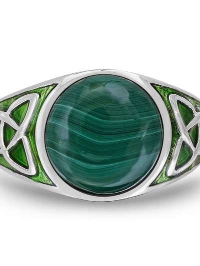 LuvMyJewelry Malachite Cabochon Flat Back Stone Signet Ring in Sterling Silver with Enamel product