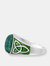 Malachite Cabochon Flat Back Stone Signet Ring in Sterling Silver with Enamel