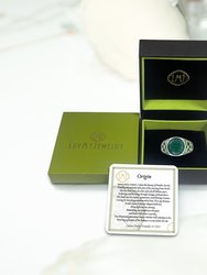 Malachite Cabochon Flat Back Stone Signet Ring in Sterling Silver with Enamel