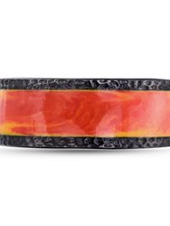 Mista Lava Black Rhodium Plated Sterling Silver Textured Red Orange Enamel Band Ring - Black Rhodium