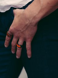 Mista Lava Black Rhodium Plated Sterling Silver Textured Red Orange Enamel Band Ring