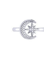 Moon-Cradled Star Diamond Ring in Sterling Silver