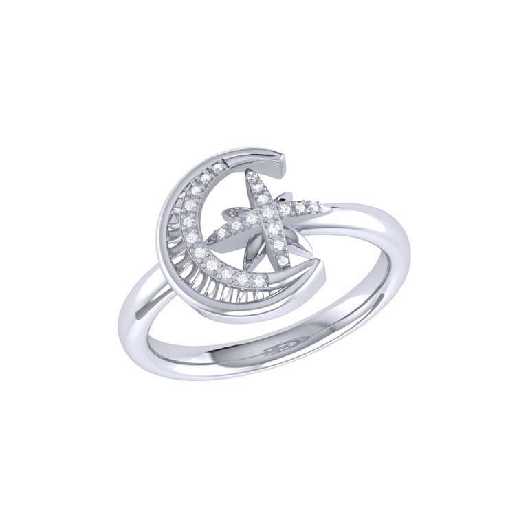 Moon-Cradled Star Diamond Ring in Sterling Silver - Sterling Silver