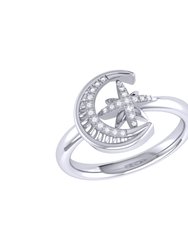 Moon-Cradled Star Diamond Ring in Sterling Silver - Sterling Silver