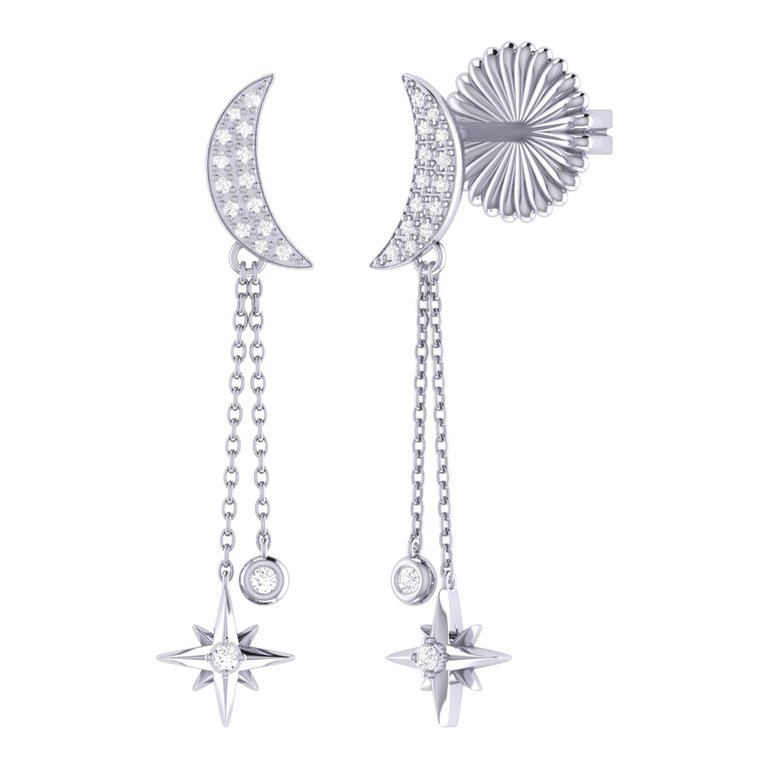 Moonlit Drop Star Diamond Earrings in Sterling Silver - Silver