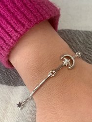 Nighttime Lovers Crescent Diamond Bangle in Sterling Silver