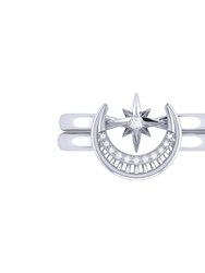 Nighttime Moon Star Lovers Detachable Diamond Ring In Sterling Silver