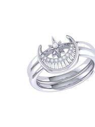 Nighttime Moon Star Lovers Detachable Diamond Ring In Sterling Silver - Silver