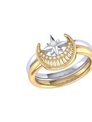 Nighttime Moon Star Lovers Two-Tone Detachable Diamond Ring In 14K Yellow Gold Vermeil On Sterling Silver - Yellow Gold