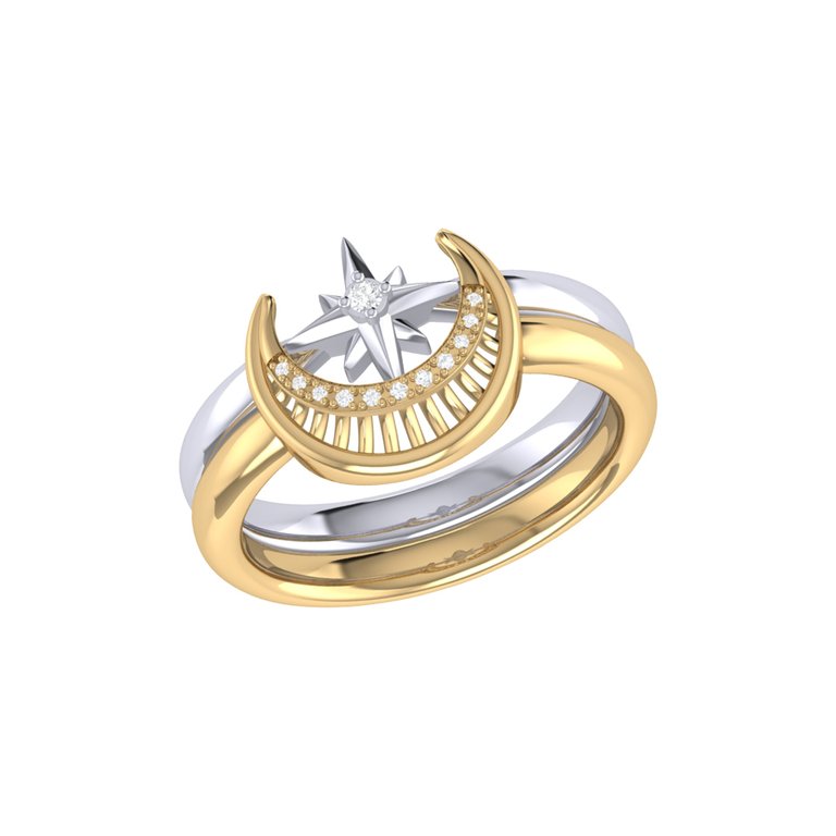 Nighttime Moon Star Lovers Two-Tone Detachable Diamond Ring In 14K Yellow Gold Vermeil On Sterling Silver - Yellow Gold