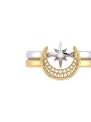 Nighttime Moon Star Lovers Two-Tone Detachable Diamond Ring In 14K Yellow Gold Vermeil On Sterling Silver