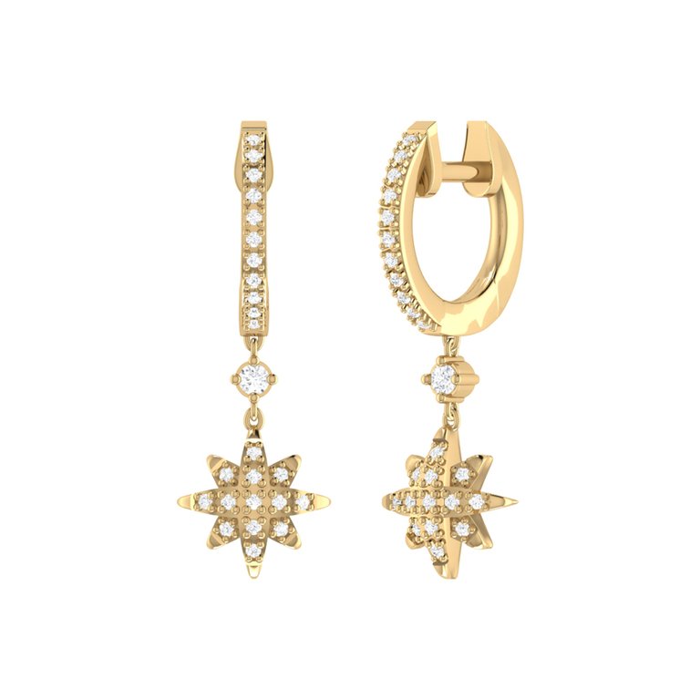 North Star Diamond Hoop Earrings in 14K Yellow Gold Vermeil on Sterling Silver - Gold