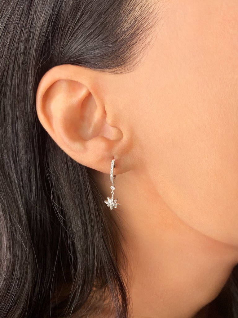 North Star Diamond Hoop Earrings In Sterling Silver
