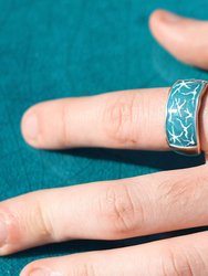 Ocean Waves Sterling Silver Blue Green Enamel Band Ring