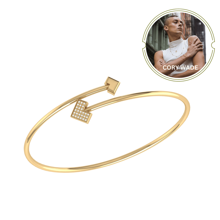 One Way Arrow Adjustable Diamond Bangle In 14K Yellow Gold Vermeil On Sterling Silver - Yellow Gold