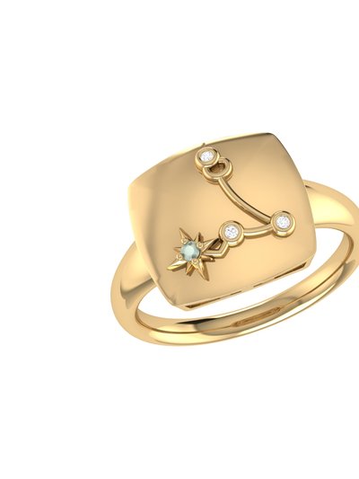 LuvMyJewelry Pisces Two Fish Aquamarine & Diamond Constellation Signet Ring In 14K Yellow Gold Vermeil On Sterling Silver product