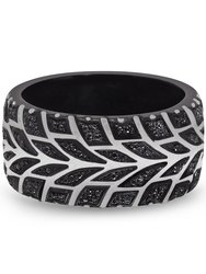 Racer Swag Black Rhodium Plated Sterling Silver Tire Tread Black Diamond Band Ring - Sterling Silver
