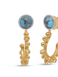 Rise & Shine Turquoise & Diamond Sun Earrings In 14K Yellow Gold Plated Sterling Silver - Yellow Gold