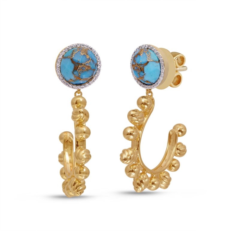 Rise & Shine Turquoise & Diamond Sun Earrings In 14K Yellow Gold Plated Sterling Silver - Yellow Gold