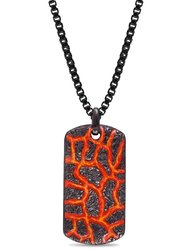 Rivers of Fire Black Rhodium Plated Sterling Silver Textured Red Orange Enamel Tag - Black Rhodium