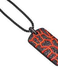 Rivers of Fire Black Rhodium Plated Sterling Silver Textured Red Orange Enamel Tag