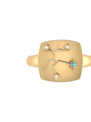 Sagittarius Archer Blue Topaz & Diamond Constellation Signet Ring In 14K Yellow Gold Vermeil On Sterling Silver