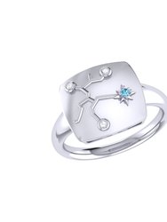 Sagittarius Archer Blue Topaz & Diamond Constellation Signet Ring In Sterling Silver