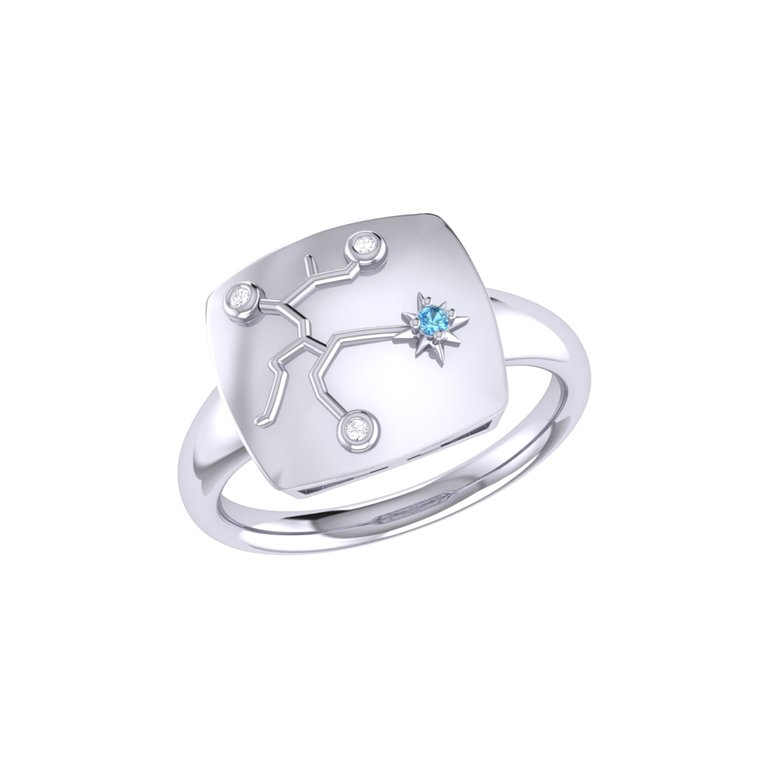 Sagittarius Archer Blue Topaz & Diamond Constellation Signet Ring In Sterling Silver