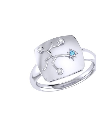 LuvMyJewelry Sagittarius Archer Blue Topaz & Diamond Constellation Signet Ring In Sterling Silver product